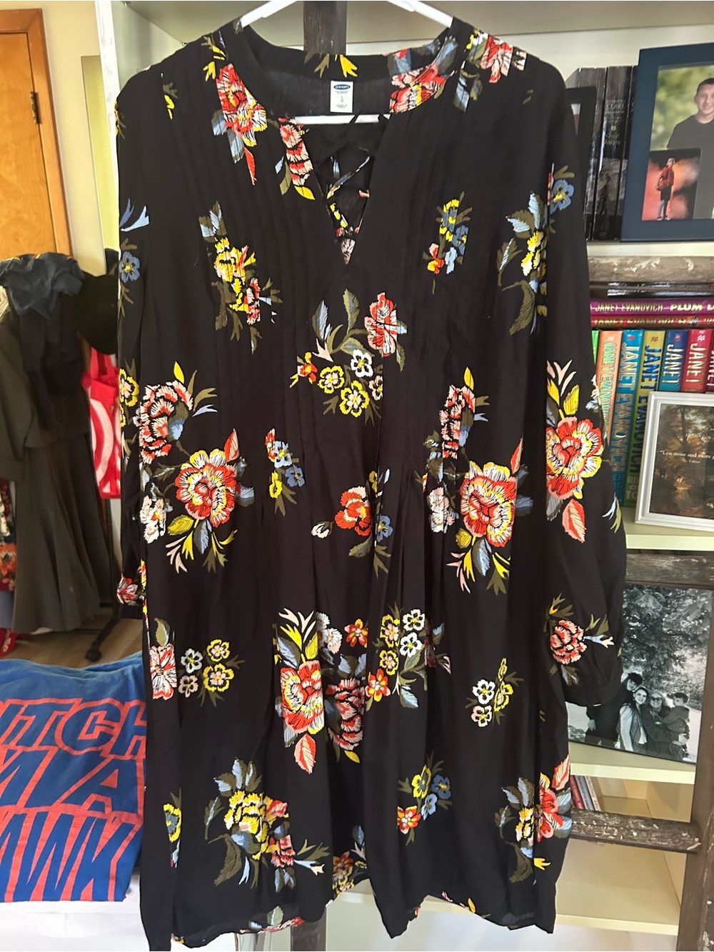 Black Floral Long Sleeve Peasant Dress — Lightweight Boho Style